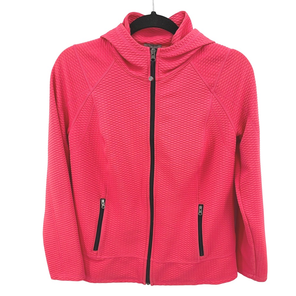 Talbots Textured Hooded Zip Jacket Coral Pink 2010s Athleisure Travel Womens M